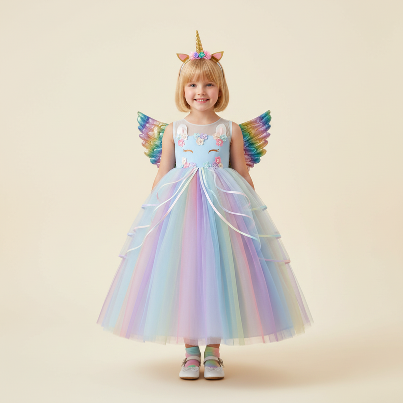 pastel unicorn ball gown dress - detail