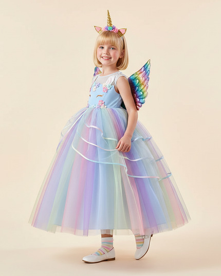 pastel unicorn ball gown dress - three-quarter