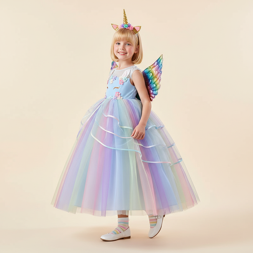 pastel unicorn ball gown dress - three-quarter