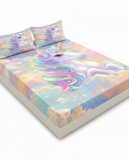 pastel unicorn bed sheet set - white-bg