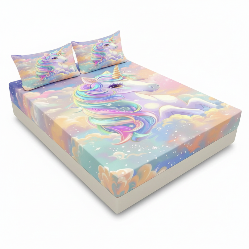 pastel unicorn bed sheet set - white-bg