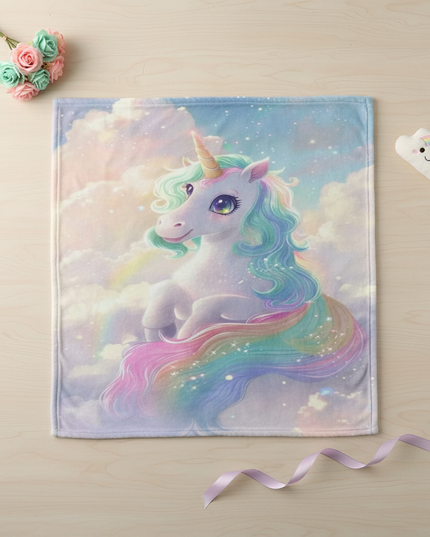 pastel unicorn blanket - flat-lay
