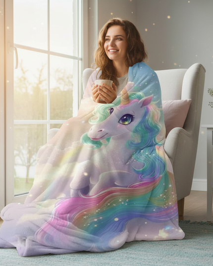 pastel unicorn blanket - in-use