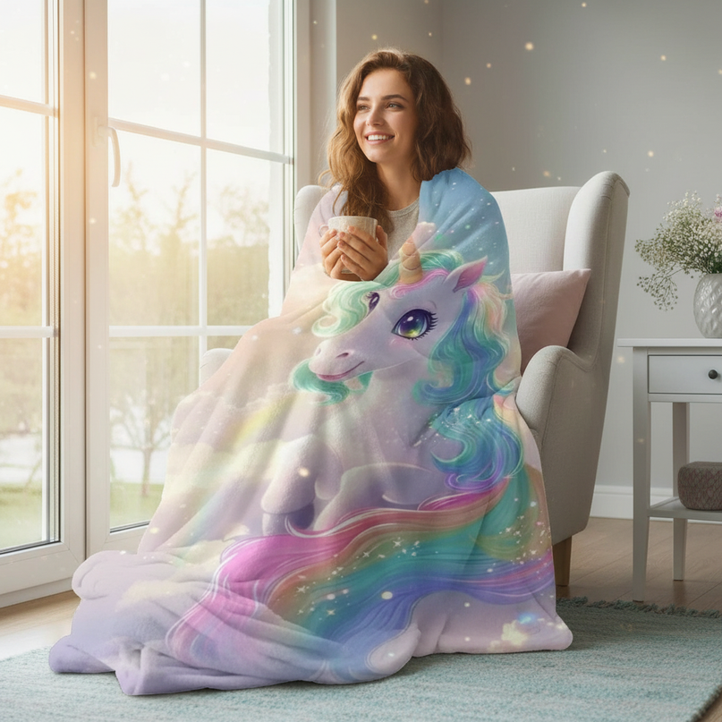pastel unicorn blanket - in-use