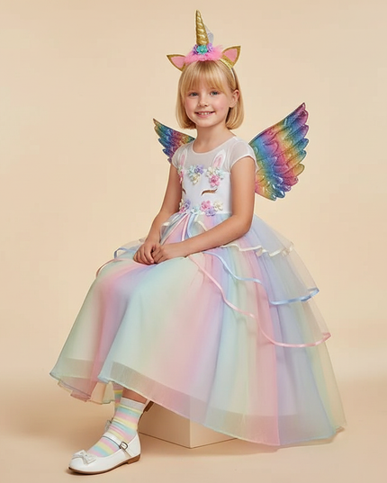 pastel unicorn costume dress set - sitting