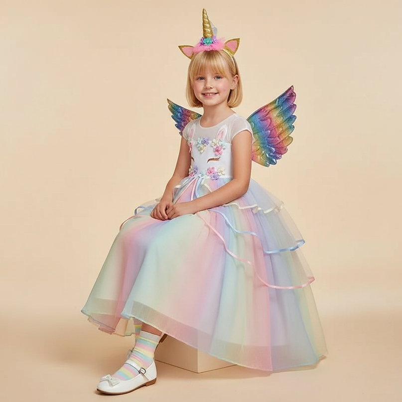 pastel unicorn costume dress set - sitting