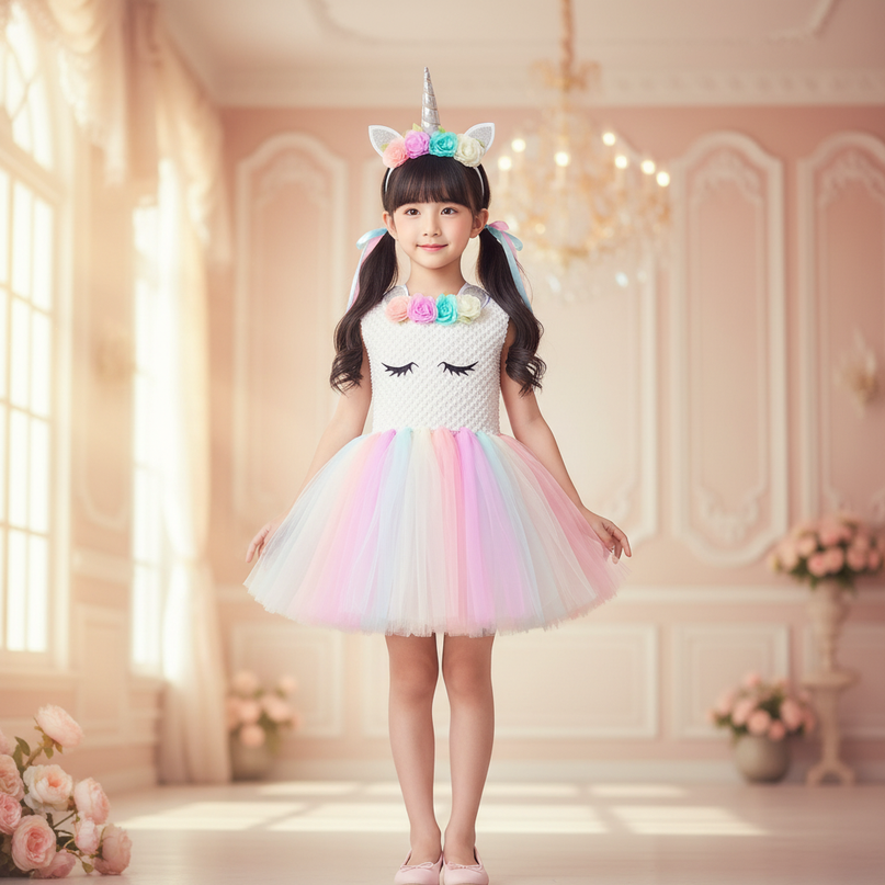 pastel unicorn crochet tutu dress - detail