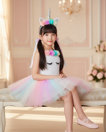pastel unicorn crochet tutu dress - sitting