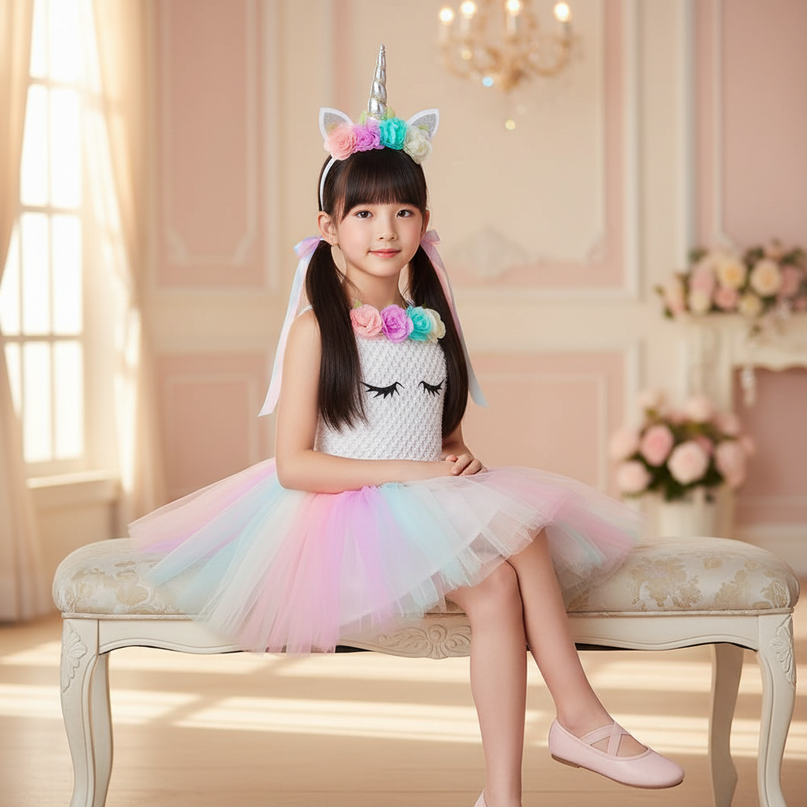pastel unicorn crochet tutu dress - sitting