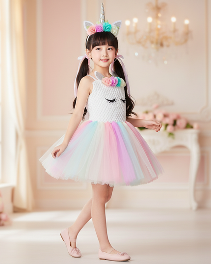 pastel unicorn crochet tutu dress - three-quarter