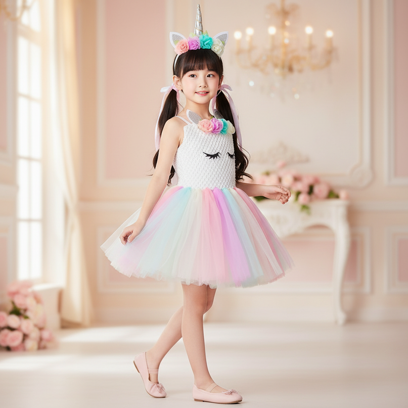 pastel unicorn crochet tutu dress - three-quarter
