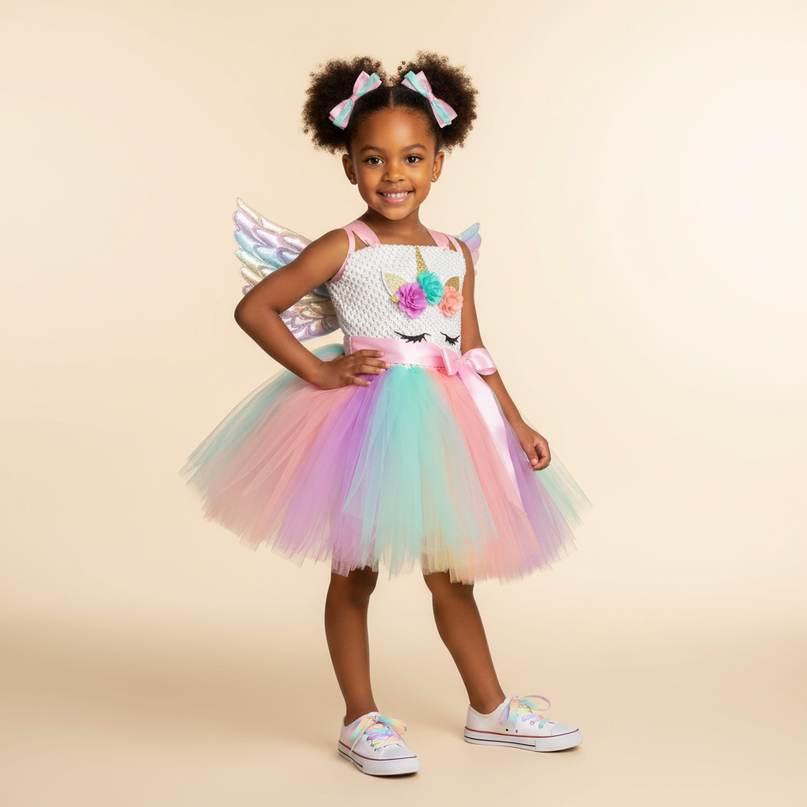 pastel unicorn dress with wings - front