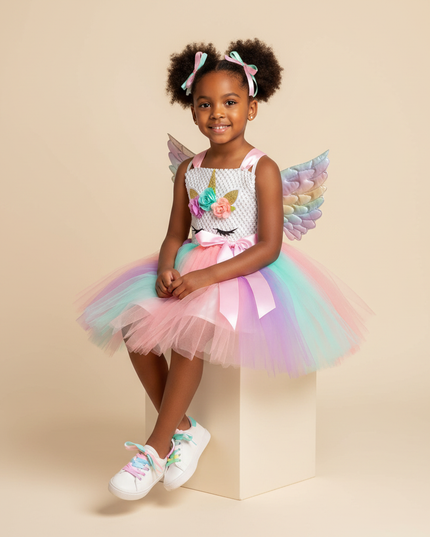 pastel unicorn dress with wings - sitting
