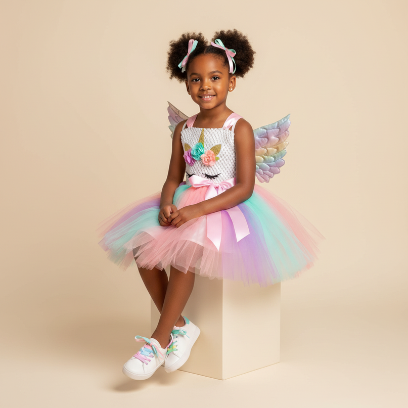 pastel unicorn dress with wings - sitting