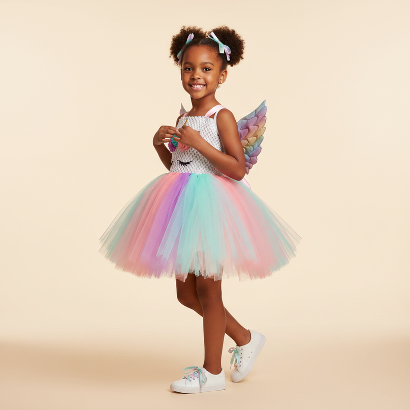 pastel unicorn dress with wings - three-quarter