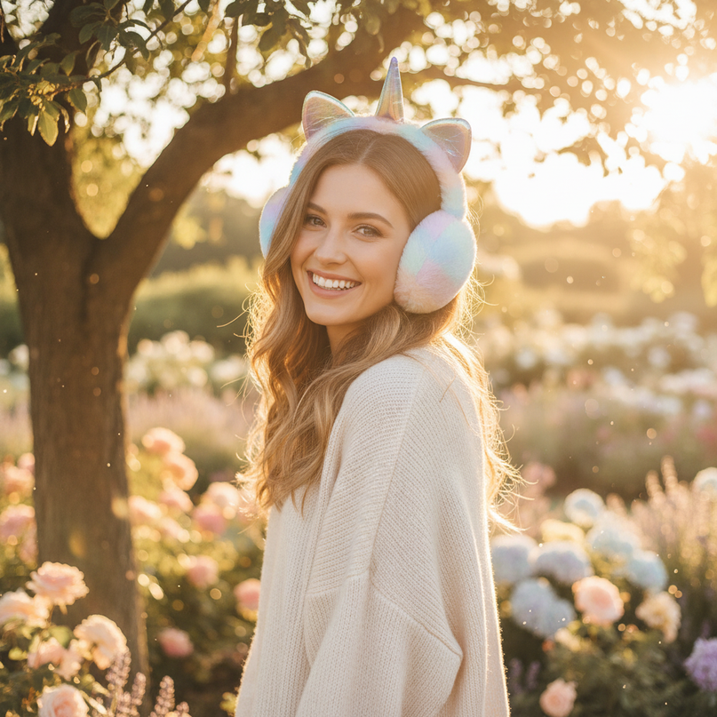 pastel unicorn earmuffs - in-use