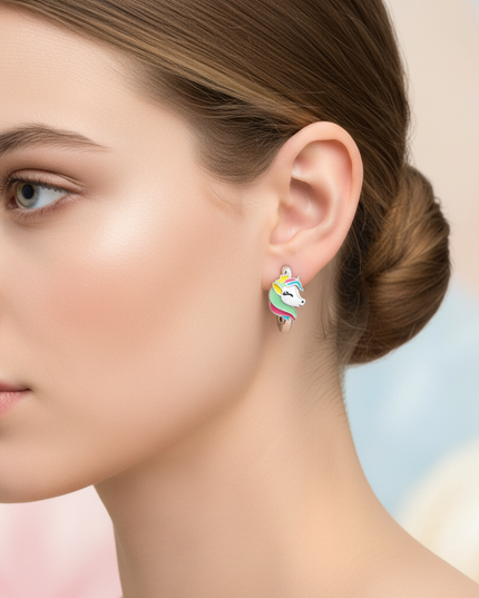 pastel unicorn earrings - in-use