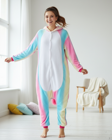 pastel unicorn fleece onesie - in-use