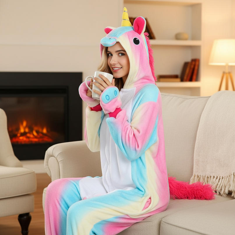 pastel unicorn fleece onesie - lifestyle