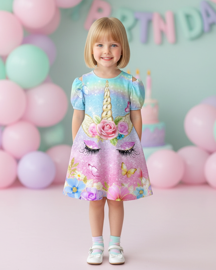 pastel unicorn flower cold shoulder dress - detail