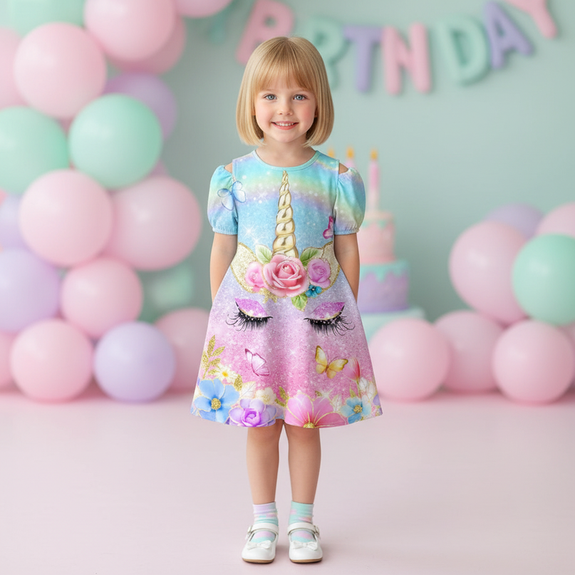pastel unicorn flower cold shoulder dress - detail