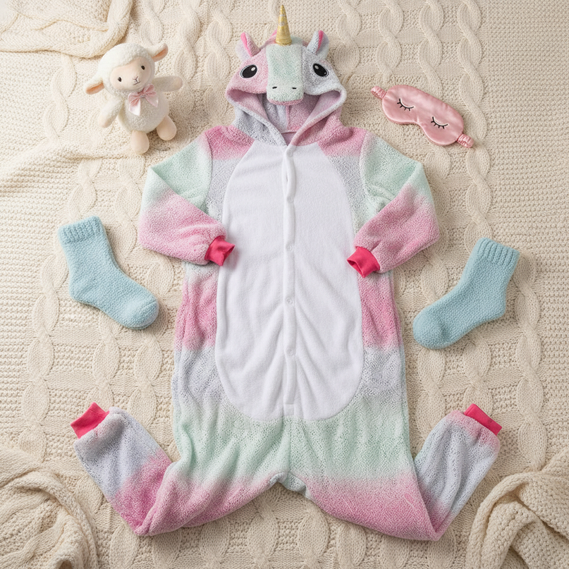 pastel unicorn onesie - flat-lay
