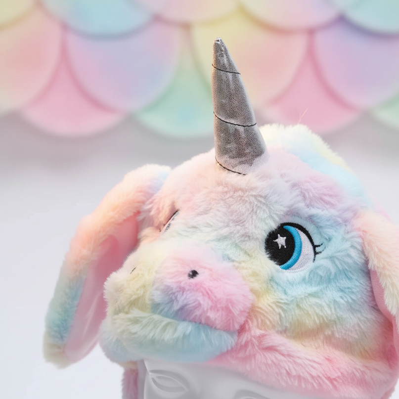 pastel unicorn plush hat - detail