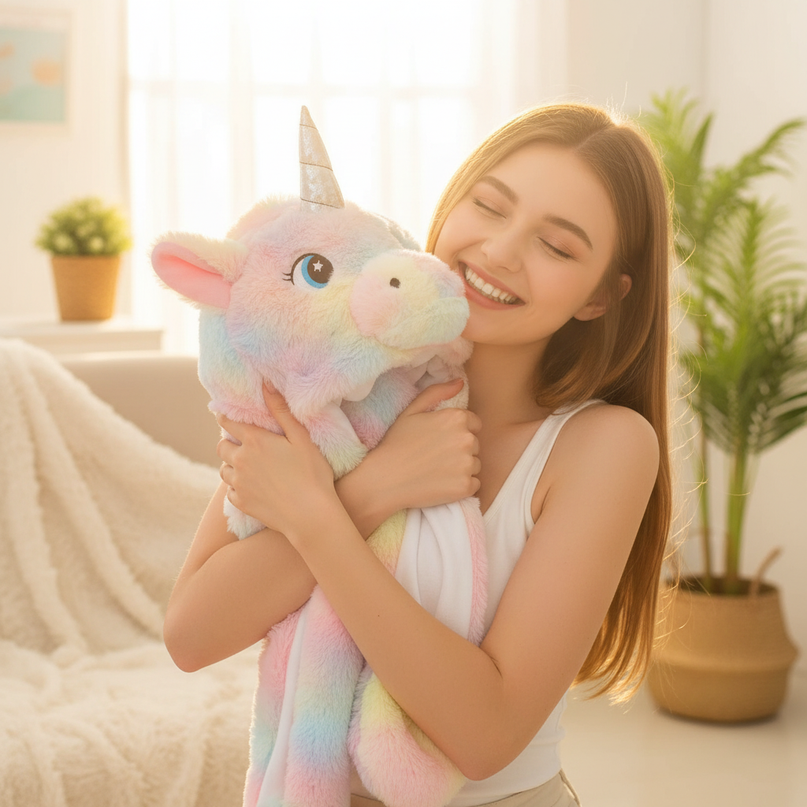 pastel unicorn plush hat - in-use