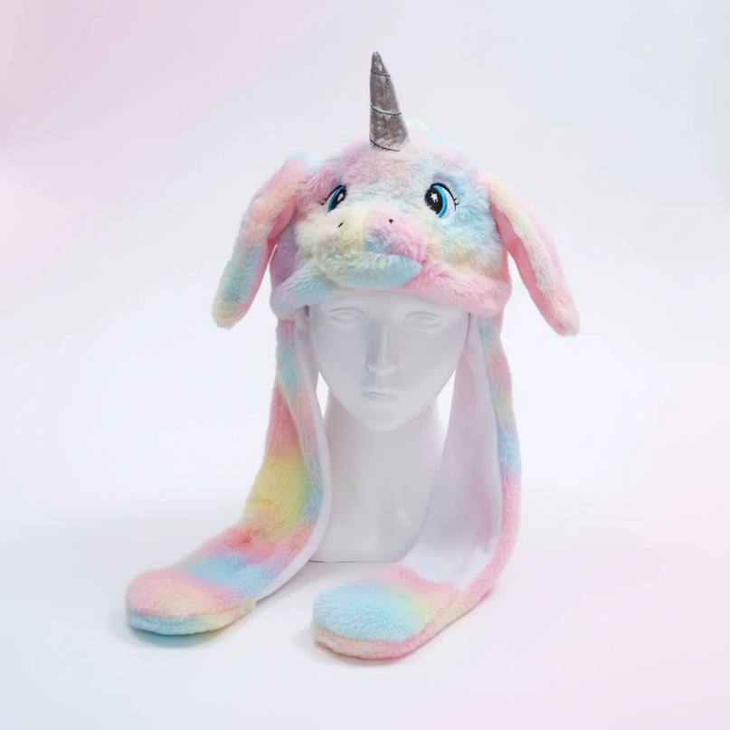 pastel unicorn plush hat - white-bg