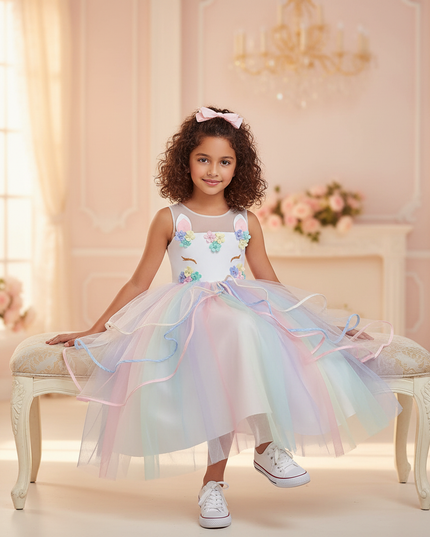 pastel unicorn princess gown dress - sitting