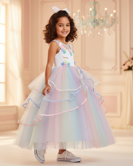 pastel unicorn princess gown dress - three-quarter
