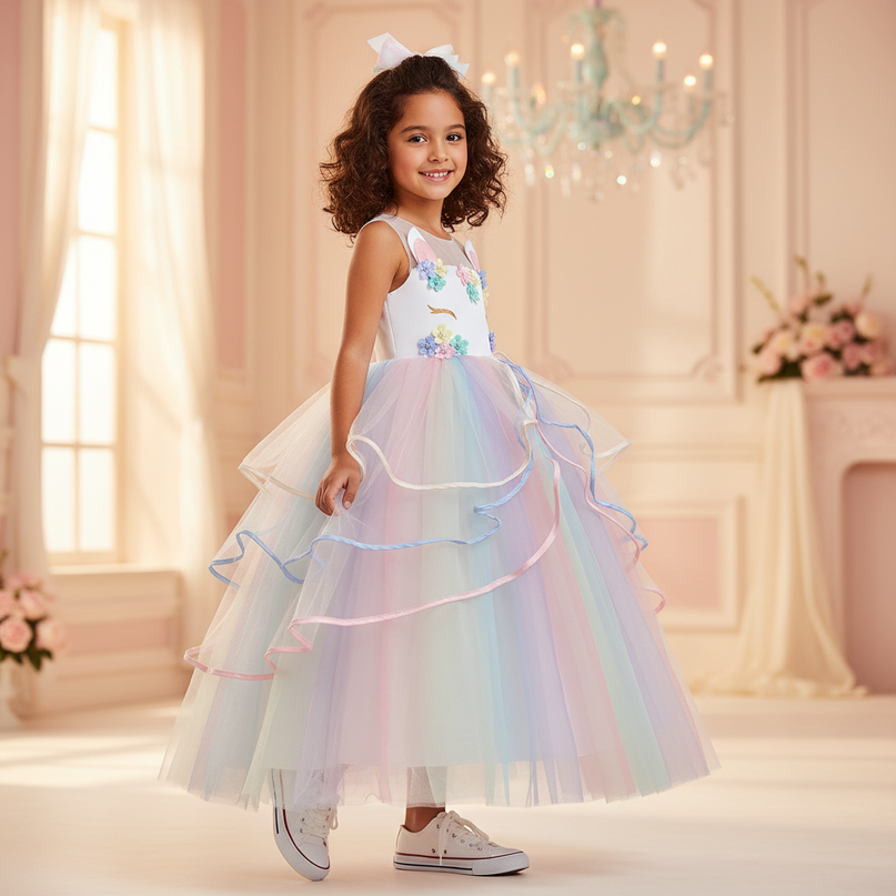pastel unicorn princess gown dress - three-quarter