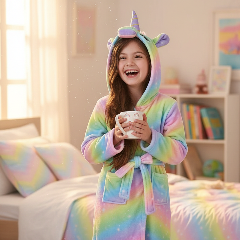 pastel unicorn robe - in-use