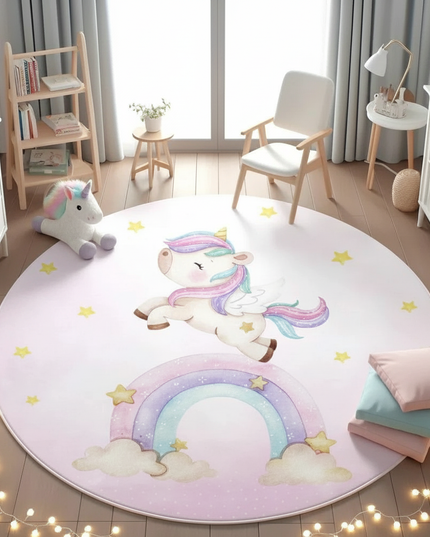 pastel unicorn rug - flat-lay