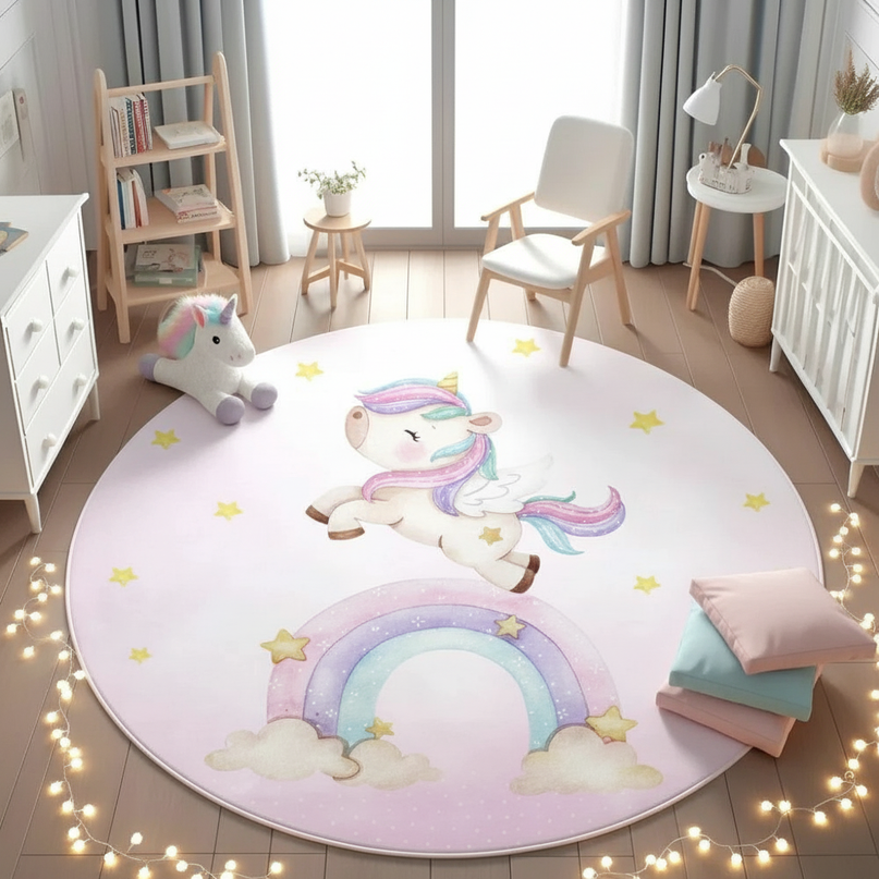 pastel unicorn rug - flat-lay
