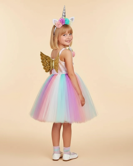 pastel unicorn sequin dress set - back