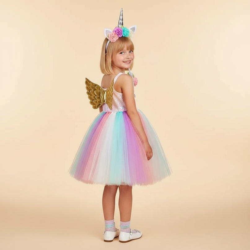 pastel unicorn sequin dress set - back