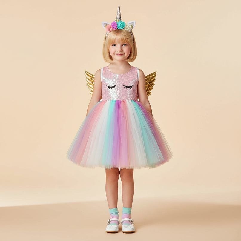 pastel unicorn sequin dress set - detail
