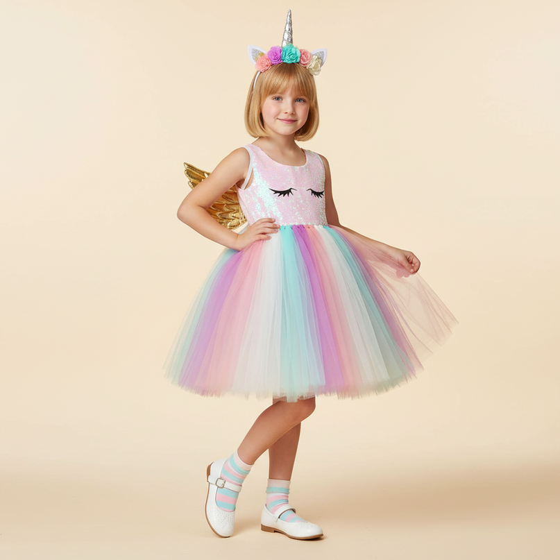 pastel unicorn sequin dress set - front