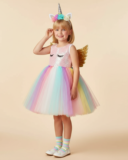 pastel unicorn sequin dress set - three-quarter