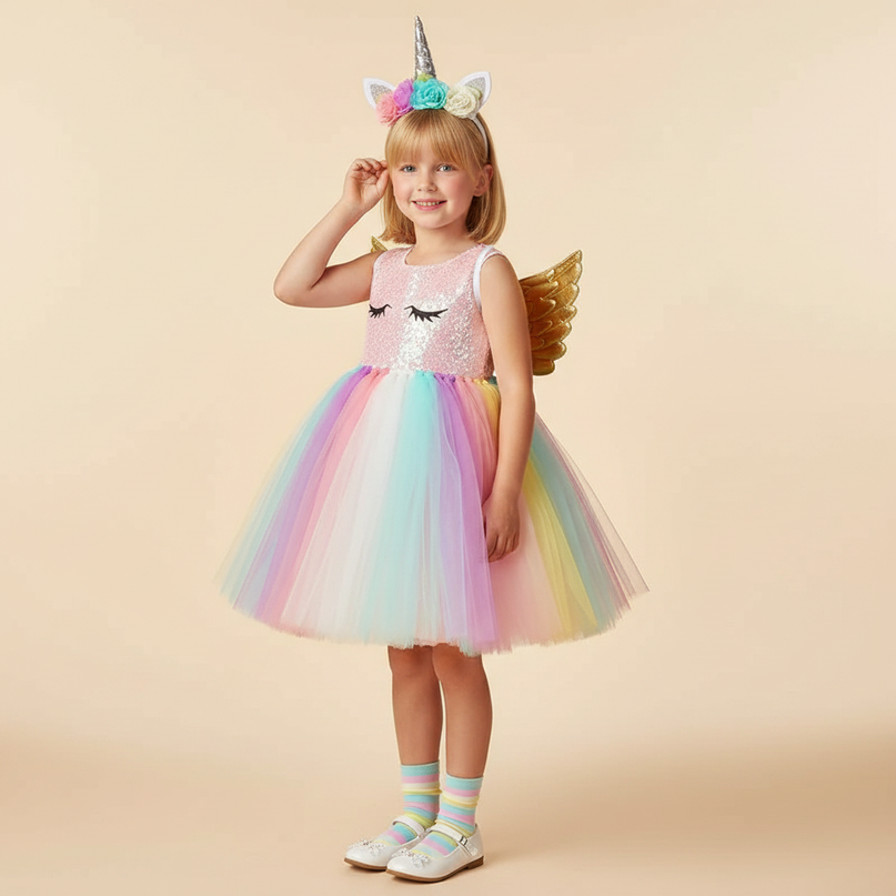 pastel unicorn sequin dress set - three-quarter