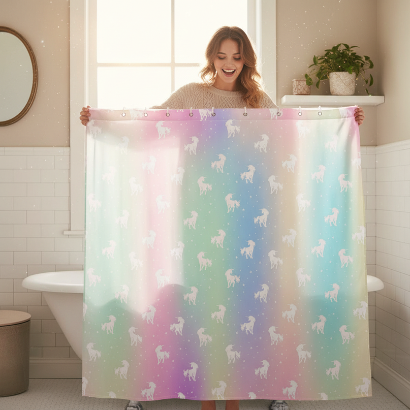 pastel unicorn shower curtain - in-use