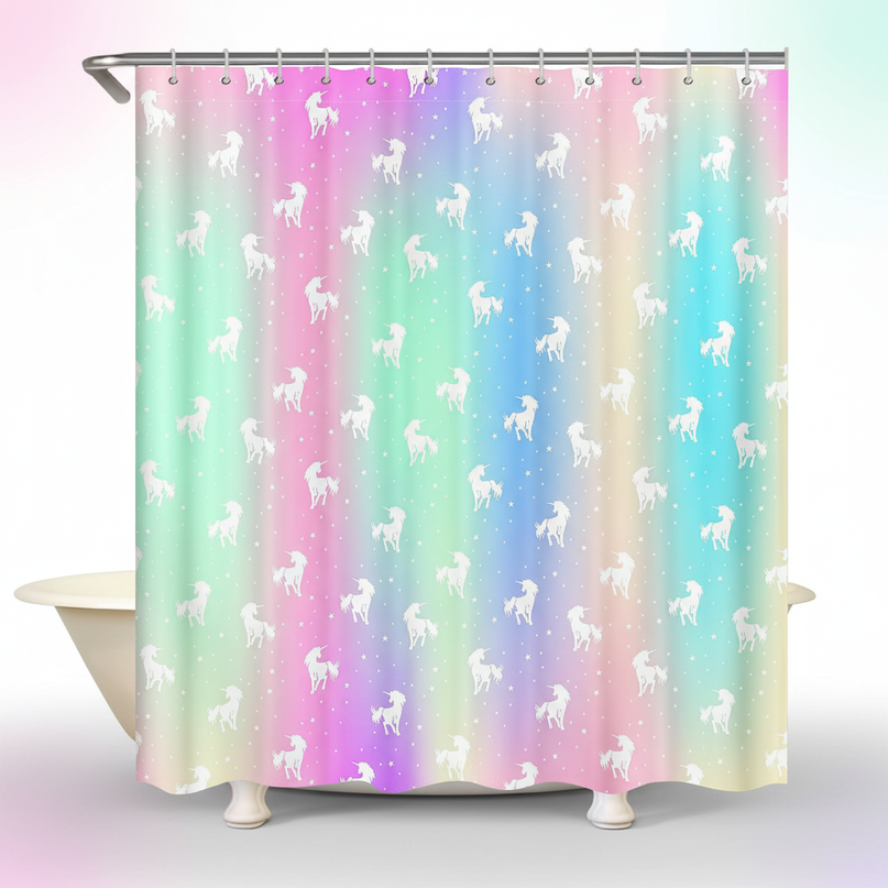 pastel unicorn shower curtain - white-bg