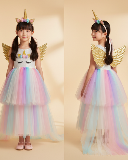 pastel unicorn trailing dress - back