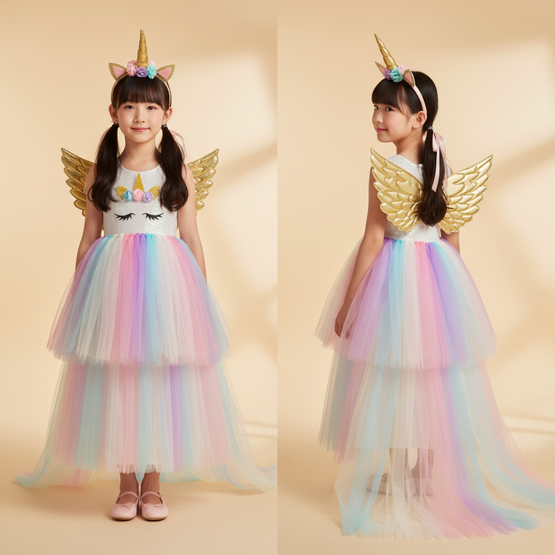 pastel unicorn trailing dress - back