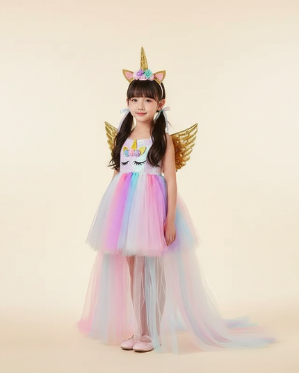 pastel unicorn trailing dress - detail
