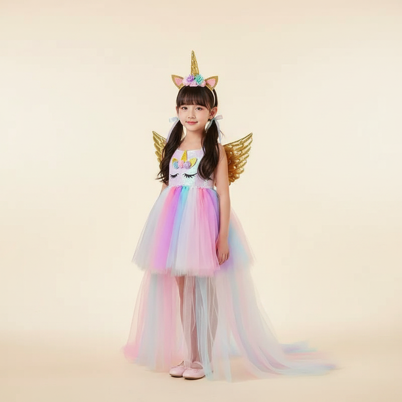 pastel unicorn trailing dress - detail