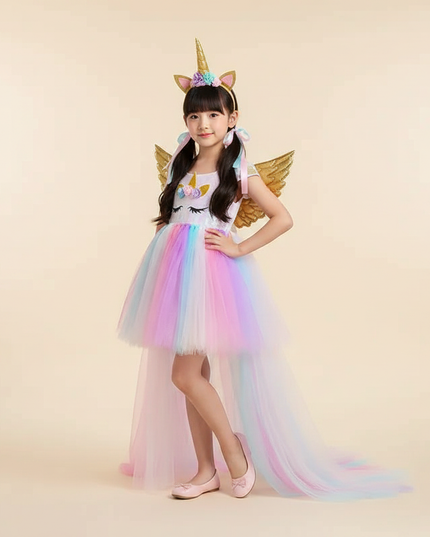 pastel unicorn trailing dress - front