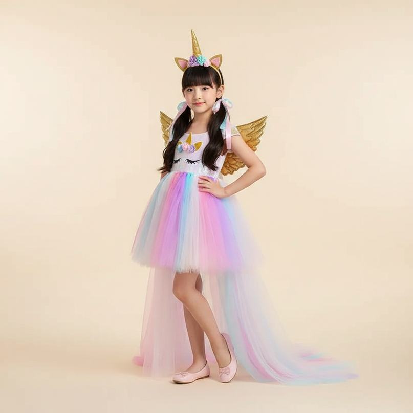 pastel unicorn trailing dress - front