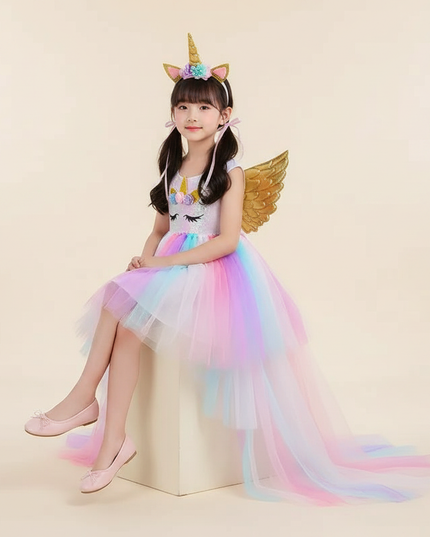pastel unicorn trailing dress - sitting